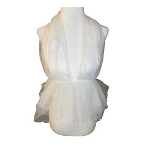 ASOS Design Tulle Plunge Top Ivory Bow Tie Back Sleeveless Party Size US 6‎ NWOT